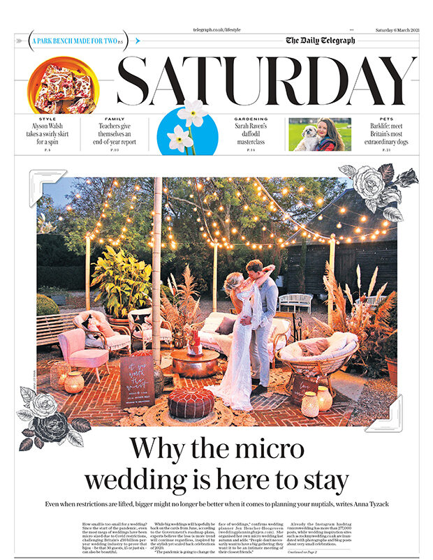 Preston Court's Intimate Weddings featured in an article on the front cover of the Weekend Section of the Telegraph newspaper.
